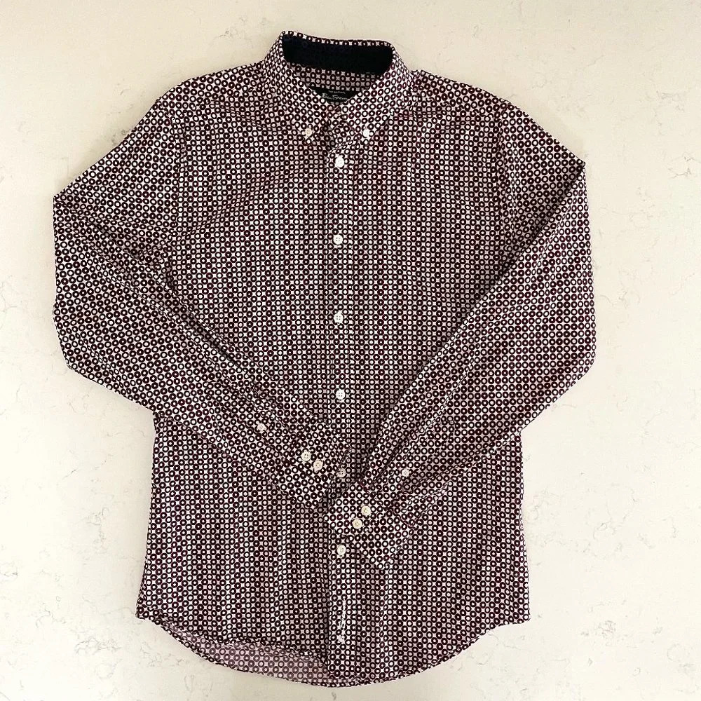 Ben Sherman Casual LS Button Down Cotton Circle Print Shirt Burg + White Sz S